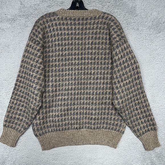 VTG Mountain Express Sweater Men's Sz M Beige Houndstooth‎ Pure Wool Sweatshirt - Picture 2 of 6